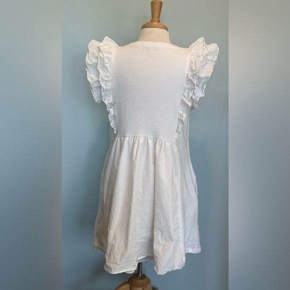 English Factory Mixed Media Ruffle Sleeve White Dress Size Large - Picture 9 of 16